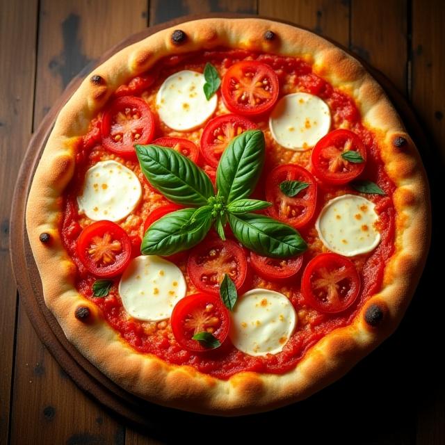 Classic Margherita pizza with fresh basil.